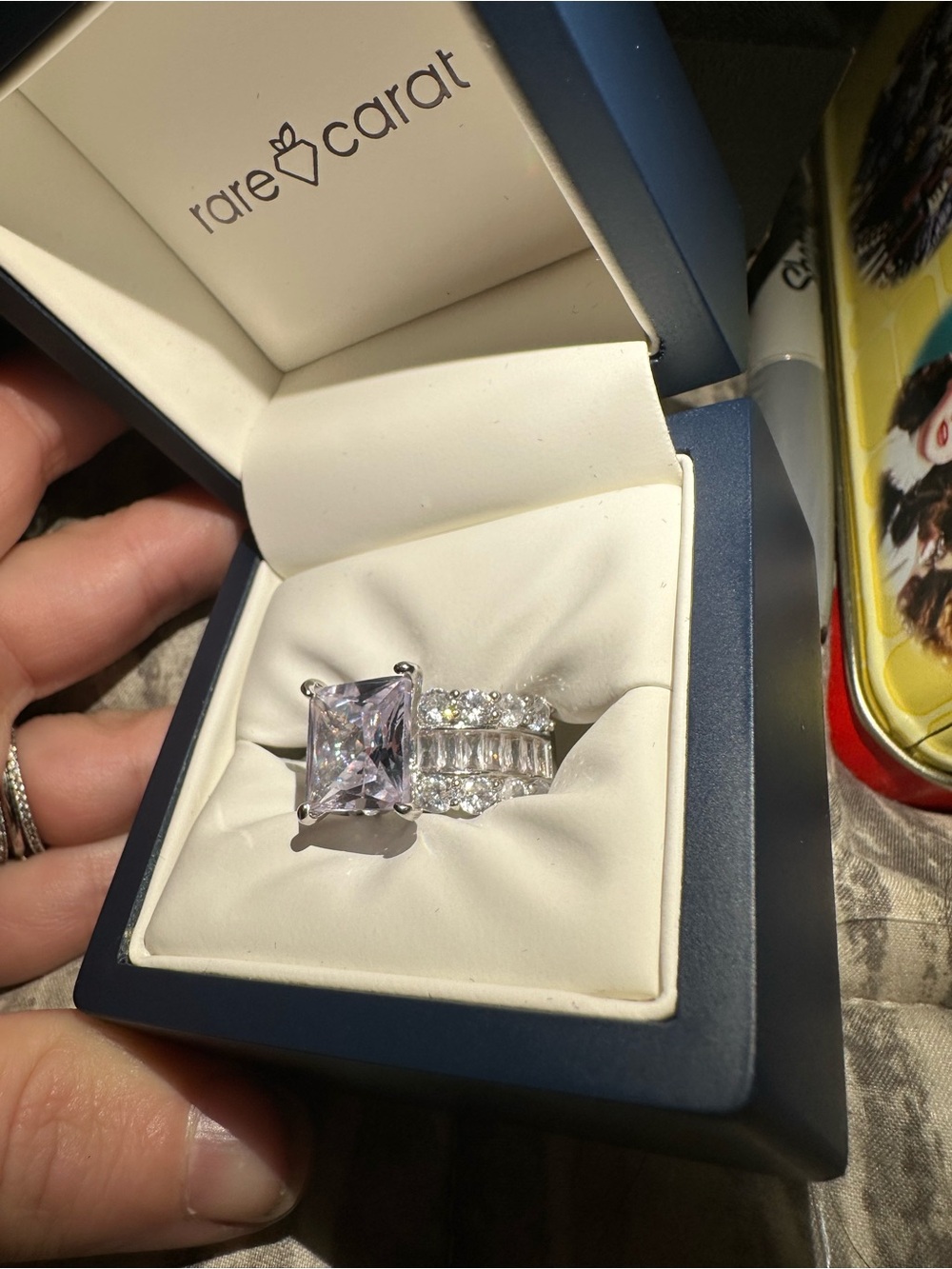 Rare Carat Silver-Tone White Cubic Zirconia Bridal Statement Ring - White